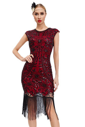 Glitter Black Sequins 1920s Gatsby Dress with Fringes