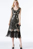 Load image into Gallery viewer, Sparkly Black Golden Fringed 1920s Flapper Dress