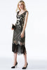 Load image into Gallery viewer, Sparkly Black Golden Fringed 1920s Flapper Dress