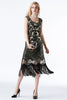 Load image into Gallery viewer, Sparkly Black Golden Fringed 1920s Flapper Dress