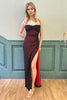 Load image into Gallery viewer, Black Red Spaghetti Straps Sheath Long Prom Dress with Slit