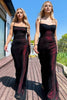 Load image into Gallery viewer, Black Red Spaghetti Straps Sheath Long Prom Dress with Slit