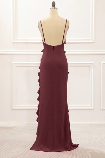 Dark Green Backless Spaghetti Straps Prom Dress With Slit