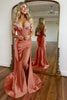 Load image into Gallery viewer, Sparkly Fuchsia Mermaid Beaded Spaghetti Straps Corset Long Prom Dress with Slit