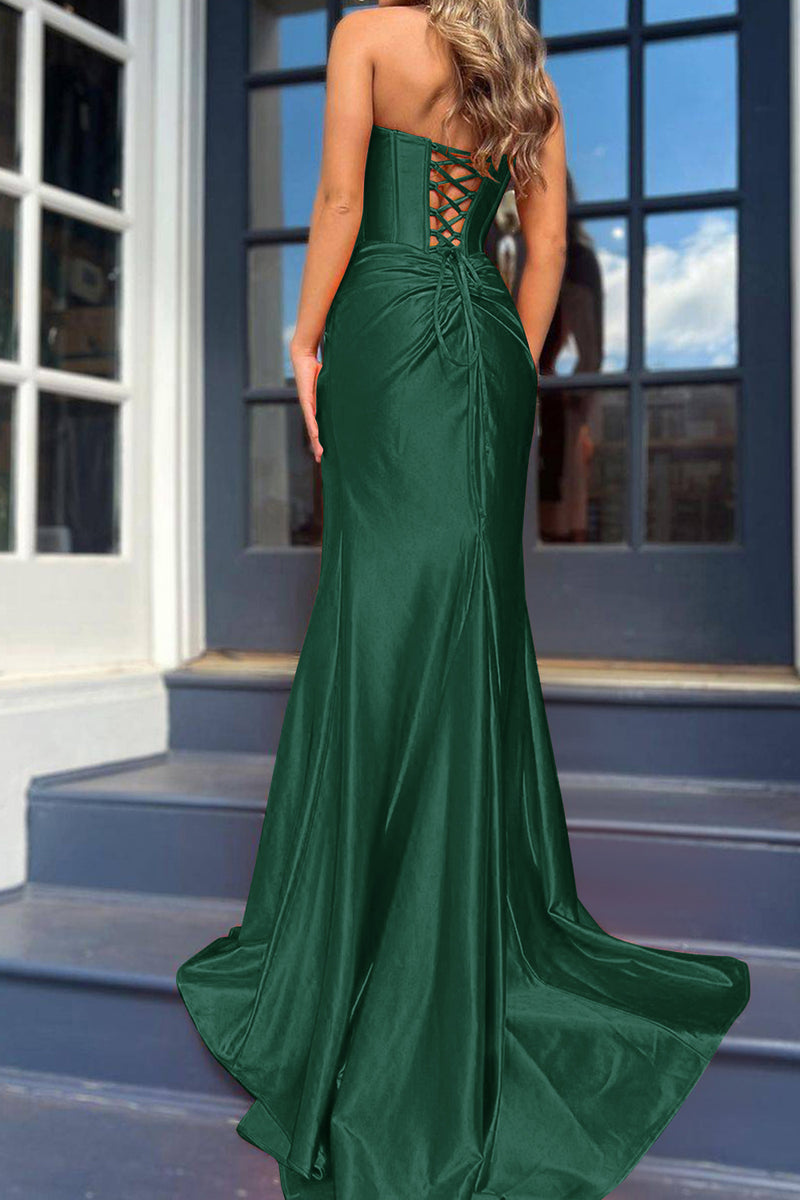 Load image into Gallery viewer, Royal Blue Mermaid Ruched Long Corset Prom Dress with Slit