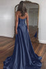 Load image into Gallery viewer, Royal Blue A-Line Corset Satin Long Prom Dress with Slit