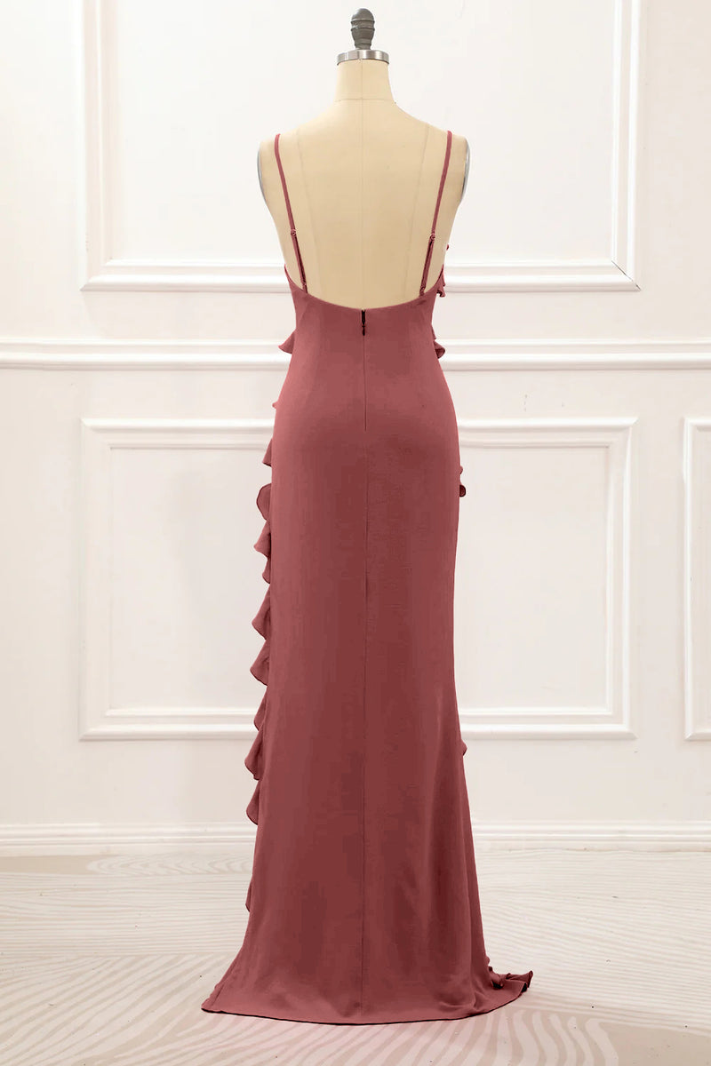 Load image into Gallery viewer, Dark Green Backless Spaghetti Straps Prom Dress With Slit