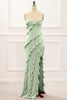 Load image into Gallery viewer, Dusty Sage Backless Spaghetti Straps Prom Dress With Slit