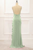 Load image into Gallery viewer, Dusty Sage Backless Spaghetti Straps Prom Dress With Slit