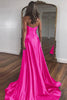 Load image into Gallery viewer, Fuchsia A-Line Corset Satin Long Prom Dress with Slit