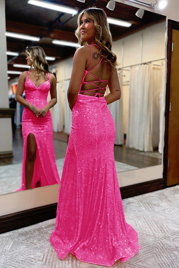 Pink Sequins Mermaid Prom Dress