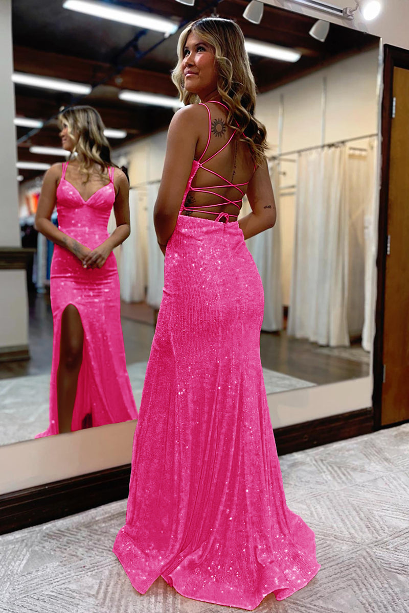 Load image into Gallery viewer, Pink Sequins Mermaid Prom Dress