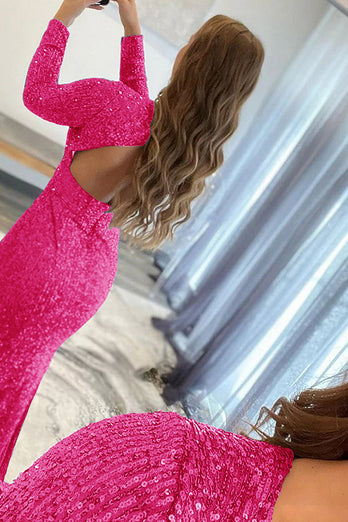 Mermaid Glitter Navy Sequins Mesh Evening Dress Backless Prom Dress