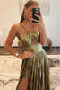 Load image into Gallery viewer, Sparkly Golden A Line Backless Long Prom Dress With Slit