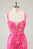 Load image into Gallery viewer, Glitter Hot Pink Tight Sequined Embroidery Short Prom Dress