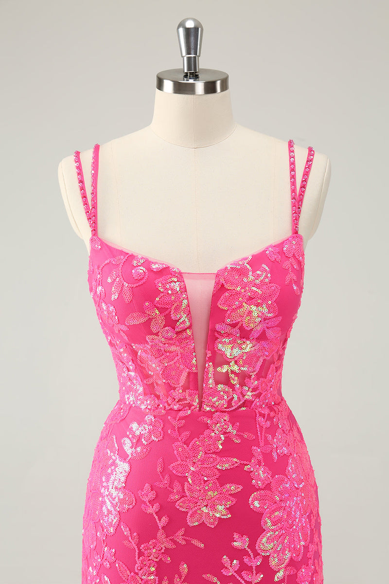 Load image into Gallery viewer, Glitter Hot Pink Tight Sequined Embroidery Short Prom Dress