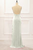 Load image into Gallery viewer, Dusty Sage Backless Spaghetti Straps Prom Dress With Slit