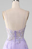 Load image into Gallery viewer, Tulle Spaghetti Straps Purple Sequins Prom Dress with Appliques