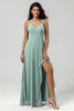 Load image into Gallery viewer, Spaghetti Straps Sleeveless Matcha Bridesmaid Dress with Slit