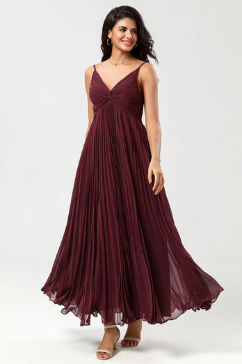 Spaghetti Straps Cabernet Bridesmaid Dress