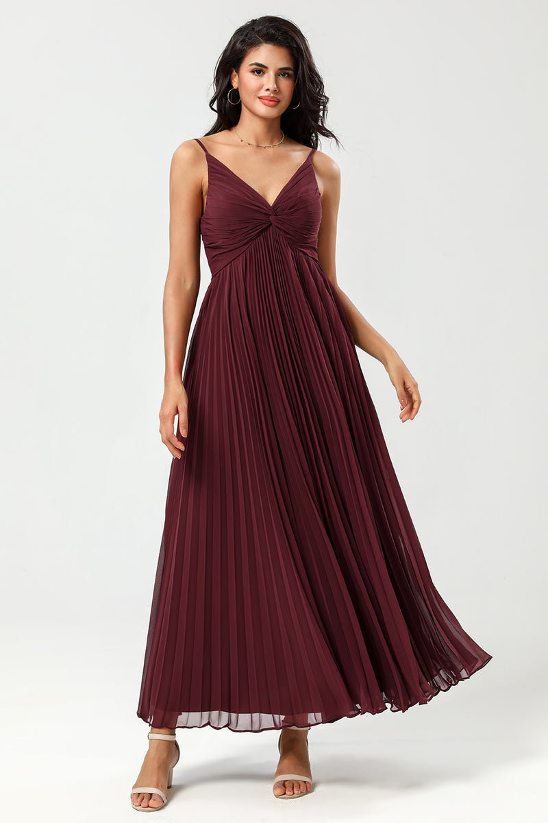 Load image into Gallery viewer, Spaghetti Straps Cabernet Bridesmaid Dress