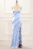 Load image into Gallery viewer, Dusty Sage Backless Spaghetti Straps Prom Dress With Slit