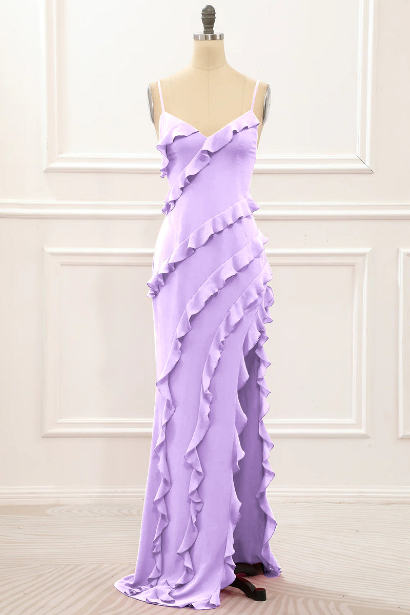 Load image into Gallery viewer, Dusty Sage Backless Spaghetti Straps Prom Dress With Slit