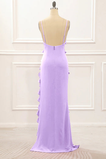 Dusty Sage Backless Spaghetti Straps Prom Dress With Slit