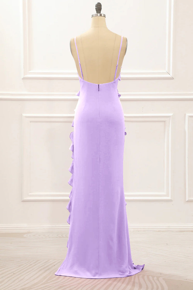 Load image into Gallery viewer, Dusty Sage Backless Spaghetti Straps Prom Dress With Slit