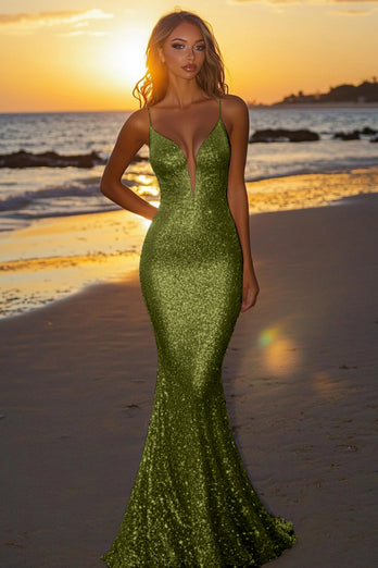 Sparkly Burgundy Sequin Strapless Mermaid Long Formal Dress