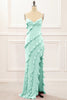 Load image into Gallery viewer, Mint Green Backless Spaghetti Straps Prom Dress With Slit