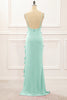 Load image into Gallery viewer, Mint Green Backless Spaghetti Straps Prom Dress With Slit