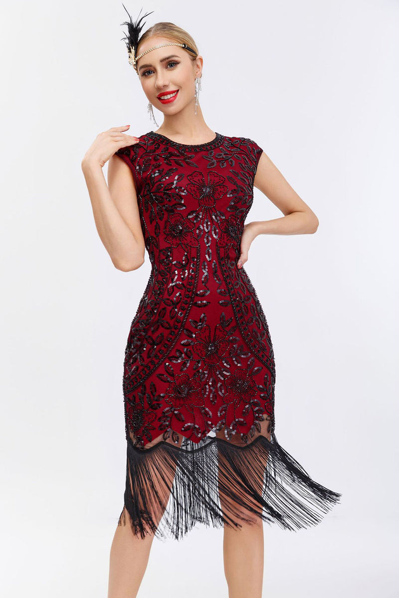 Load image into Gallery viewer, Glitter Black Sequins 1920s Gatsby Dress with Fringes