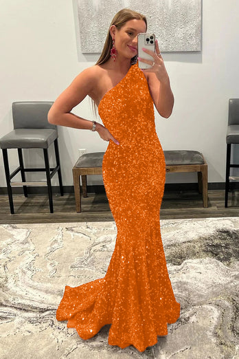 Coral Sequins Mermaid Long Prom Dress