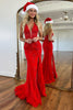 Load image into Gallery viewer, Sparkly Red Mermaid Halter Beaded Appliques Corset Long Prom Dress with Slit