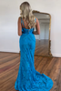 Load image into Gallery viewer, Sparkly Blue Mermaid Beaded Lace V Neck Corset Long Prom Dress with Slit