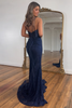 Load image into Gallery viewer, Sparkly Blue Mermaid Beaded Lace V Neck Corset Long Prom Dress with Slit