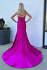 Load image into Gallery viewer, Sparkly Fuchsia Mermaid One Shoulder Flower Satin Long Prom Dress with Slit