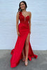 Load image into Gallery viewer, Sparkly Fuchsia Mermaid One Shoulder Satin Flower Long Prom Dress with Slit