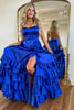 Load image into Gallery viewer, Royal Blue A-Line Spaghetti Straps Tiered Satin Long Prom Dress with Slit