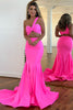 Load image into Gallery viewer, Hot Pink Mermaid One Shoulder Two Piece Ruched Long Prom Dress