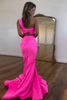 Load image into Gallery viewer, Hot Pink Mermaid One Shoulder Two Piece Ruched Long Prom Dress