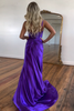 Load image into Gallery viewer, Purple Mermaid V Neck Satin Long Prom Dress with Slit