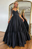 Load image into Gallery viewer, Black A-Line Ruffle Bow Tie Straps Long Prom Dress