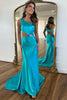 Load image into Gallery viewer, Sparkly Turquoise One Shoulder Mermaid Satin Long Prom Dress