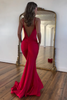 Load image into Gallery viewer, Red Mermaid Spaghetti Straps Open Back Satin Long Prom Dress