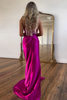 Load image into Gallery viewer, Sparkly Fuchsia Mermaid Beaded Lace Halter Satin Long Prom Dress with Slit