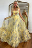 Load image into Gallery viewer, Yellow Floral A-Line Spaghetti Straps Flower Tiered Tulle Long Prom Dress