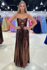 Load image into Gallery viewer, Metallic Purple A-Line Strapless Ruched Long Prom Dress with Slit