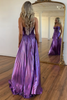 Load image into Gallery viewer, Metallic Purple A-Line Strapless Ruched Long Prom Dress with Slit